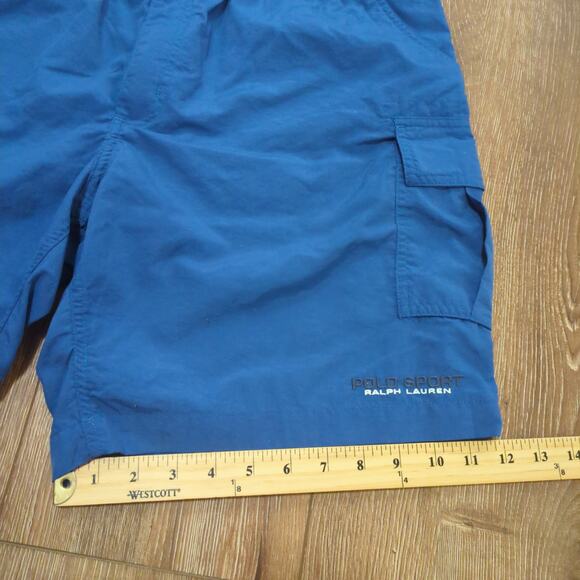VTG Polo Sport Ralph Lauren Men's Large Nylon Shorts Royal Slate Blue Cargo Y2K - Picture 6 of 9
